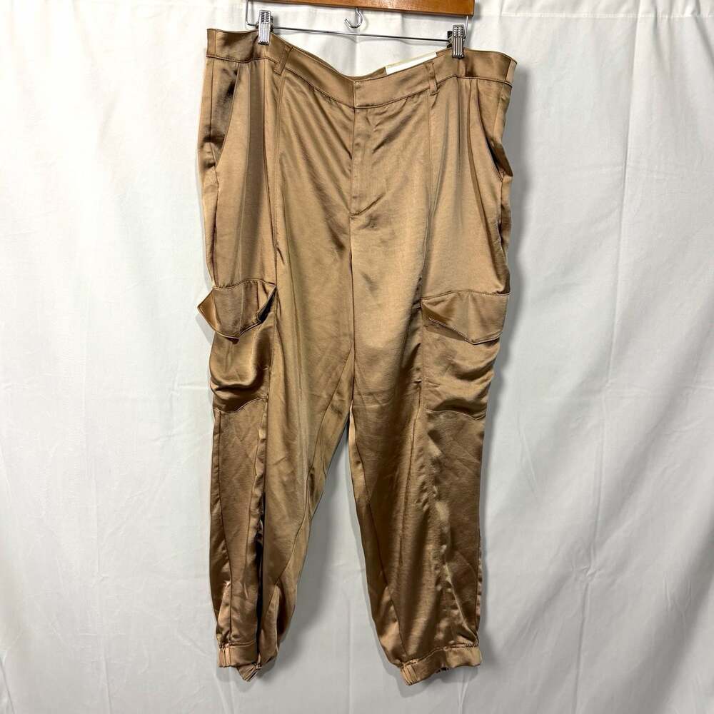 Cato Beige Satin Cargo Pants Womens Plus Sz 22 NWT